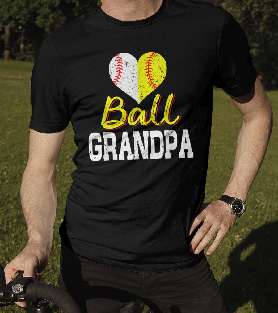 Ball Heart Baseball Softball Grandpa T-Shirt
