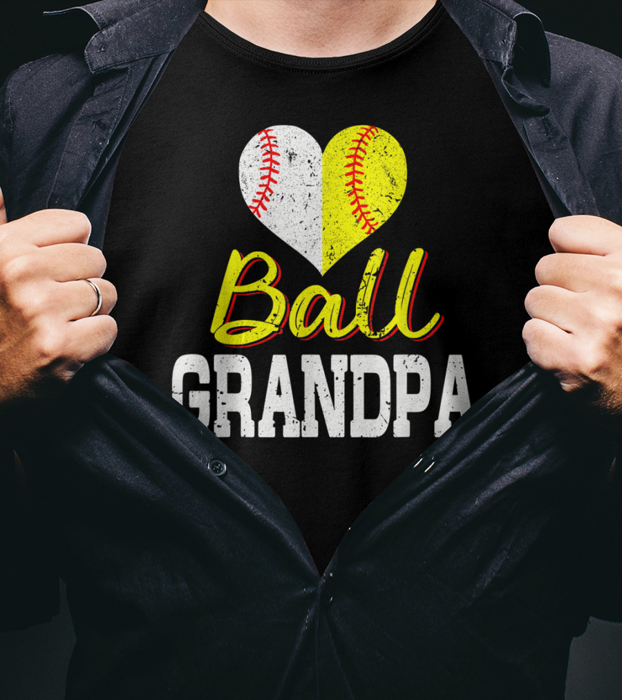 Ball Heart Baseball Softball Grandpa T-Shirt