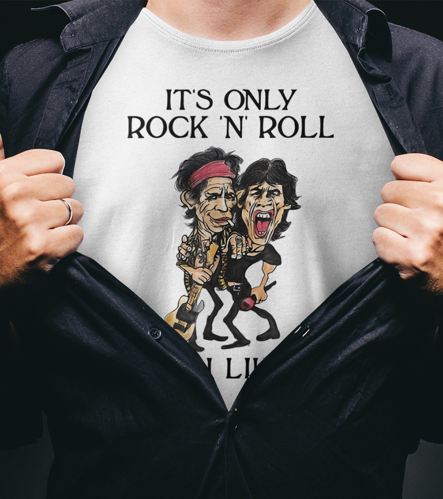 It's Only Rock 'n' Roll But I Like It Cartoon Figures With Guitar And Microphone T-Shirt