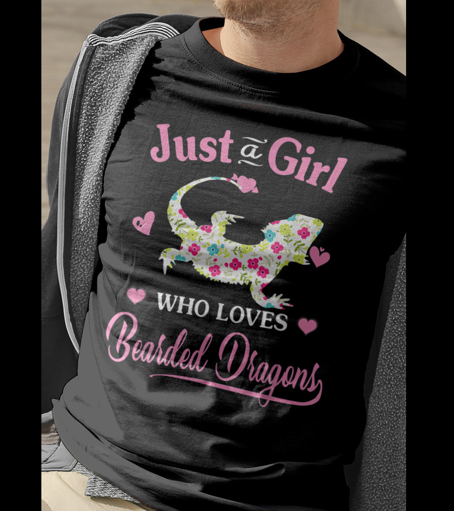 Just A Girl Who Loves Bearded Dragons Heart And Floral T-Shirt