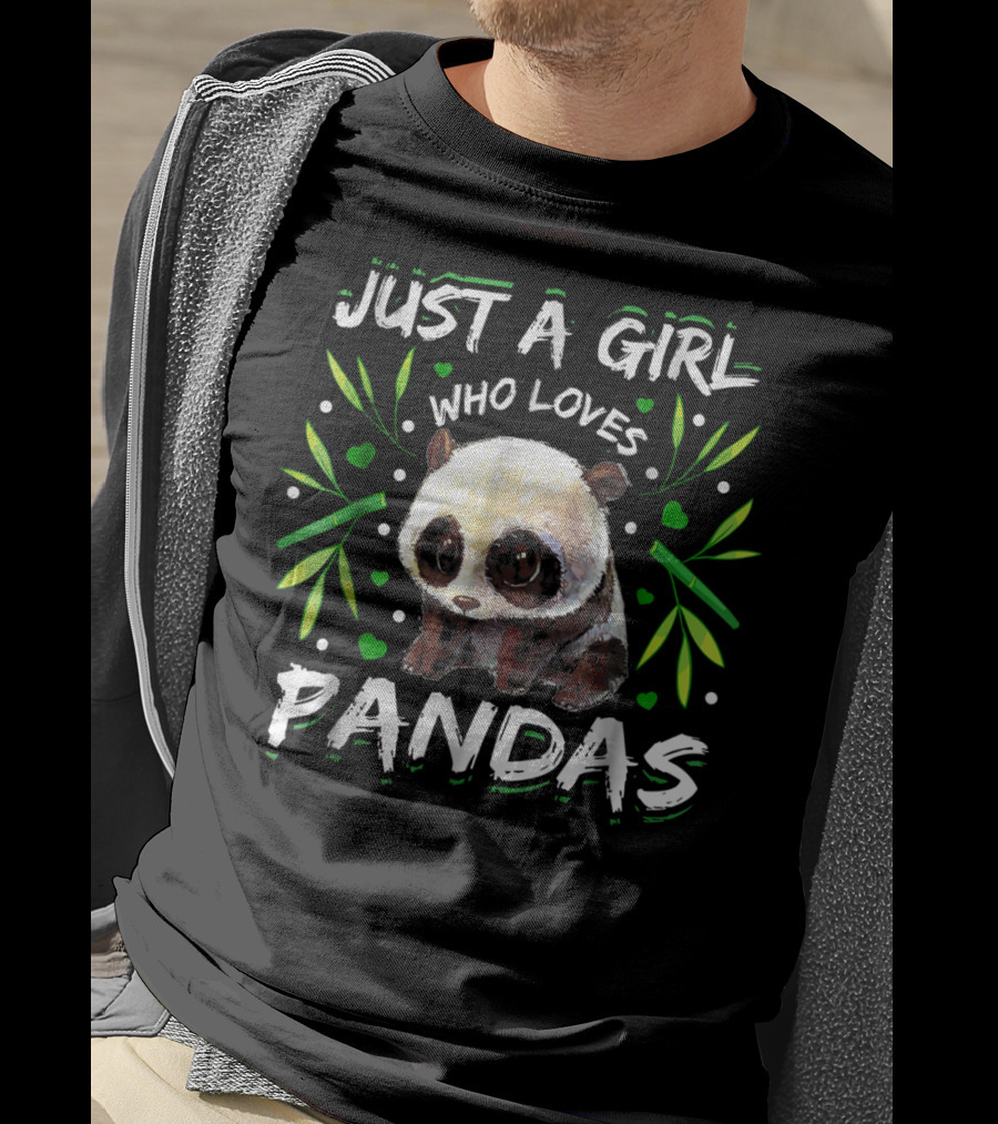 Just A Girl Who Loves Pandas With Hearts And Bamboo Leaves T-Shirt