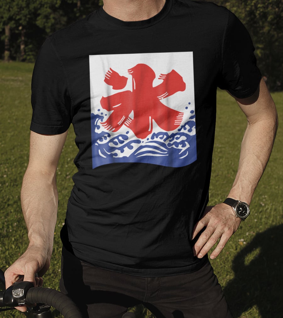 Kakigori Japanese Shaved Ice Kanji Flag With Water Waves T-Shirt