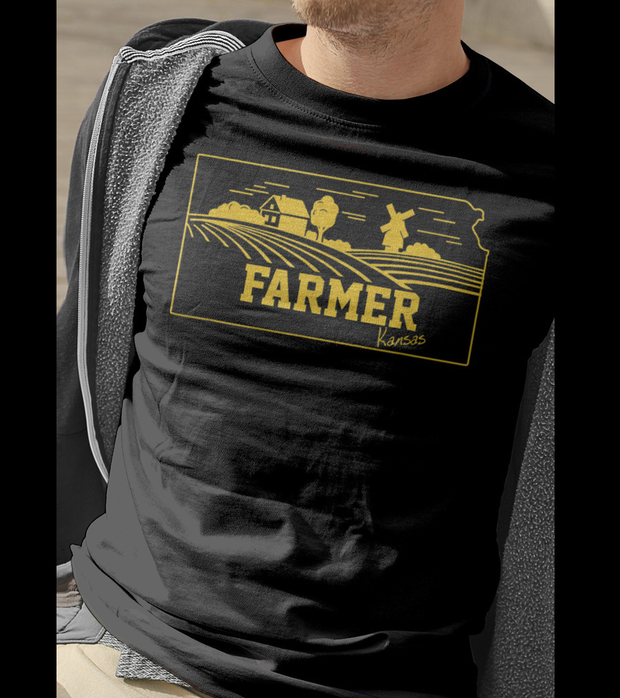 Kansas Farmer Farm Landscape Barn Windmill T-Shirt
