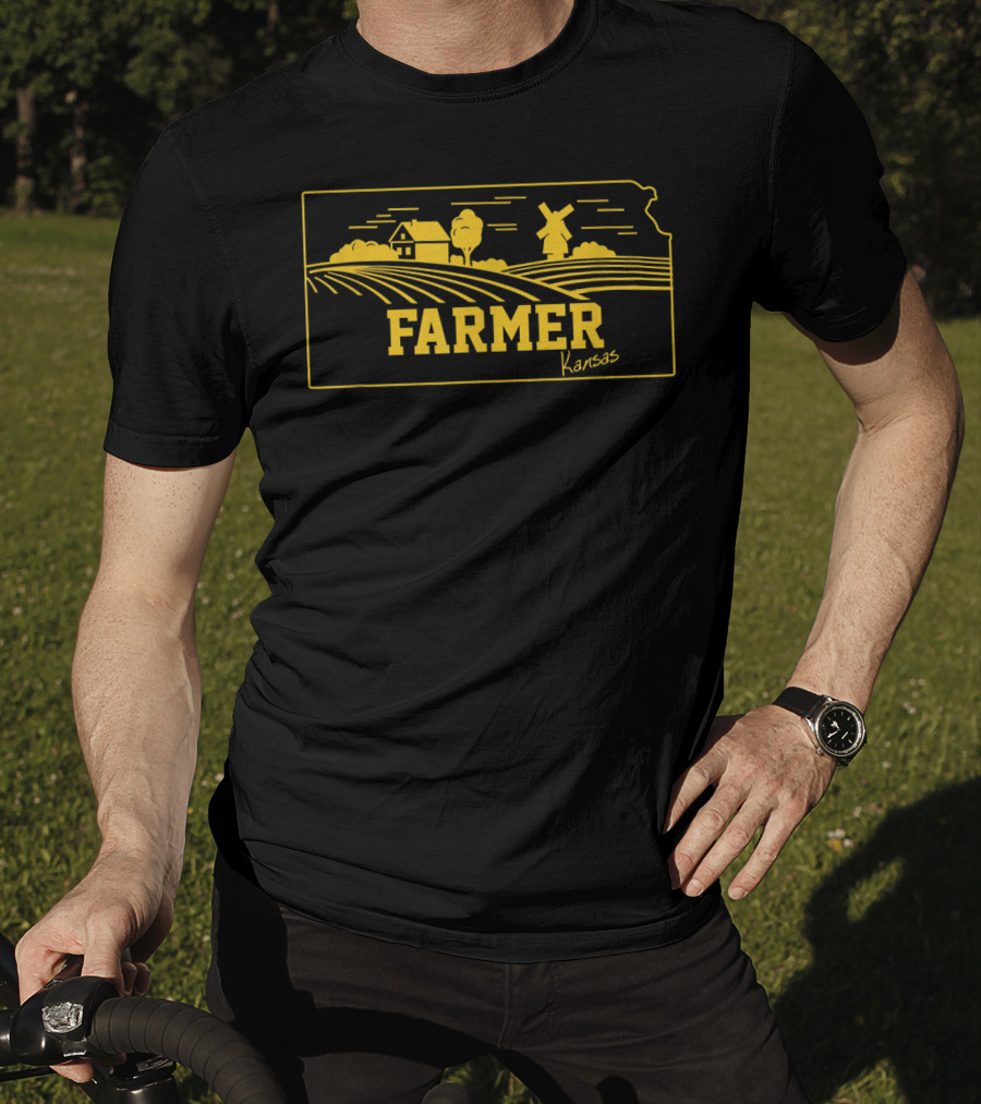 Kansas Farmer Farm Landscape Barn Windmill T-Shirt
