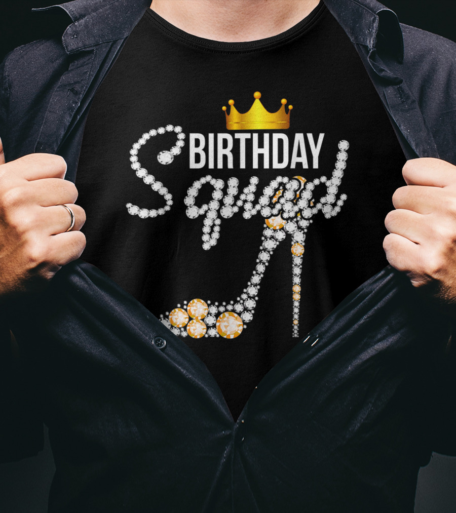Birthday Squad Girly Golden Crown Pink Shoe T-Shirt