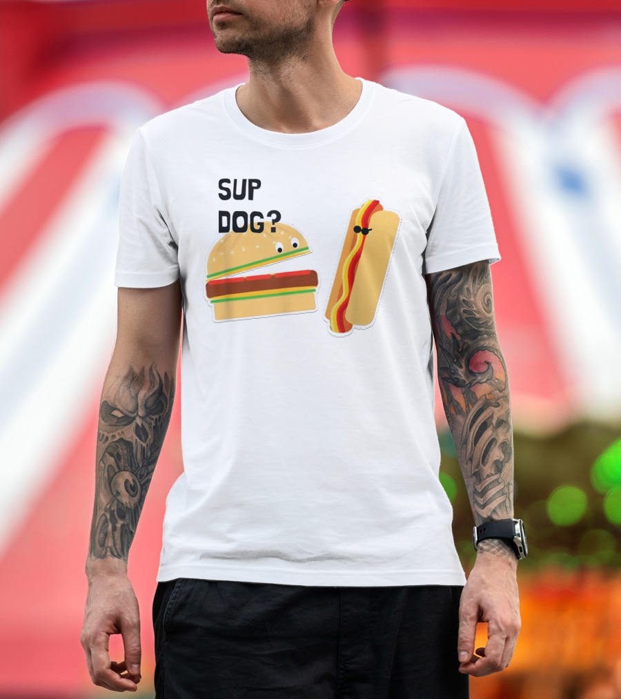 Burger And Hot Dog Sup Dog Funny Conversation T-Shirt