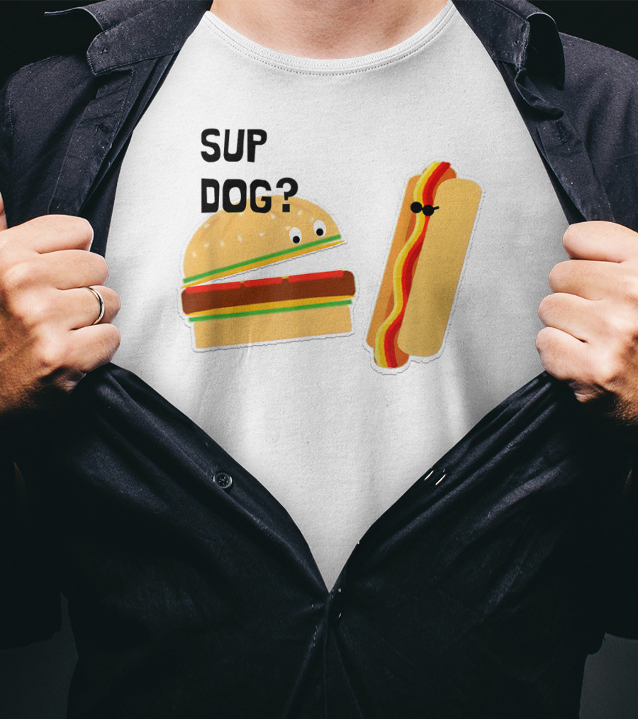 Burger And Hot Dog Sup Dog Funny Conversation T-Shirt