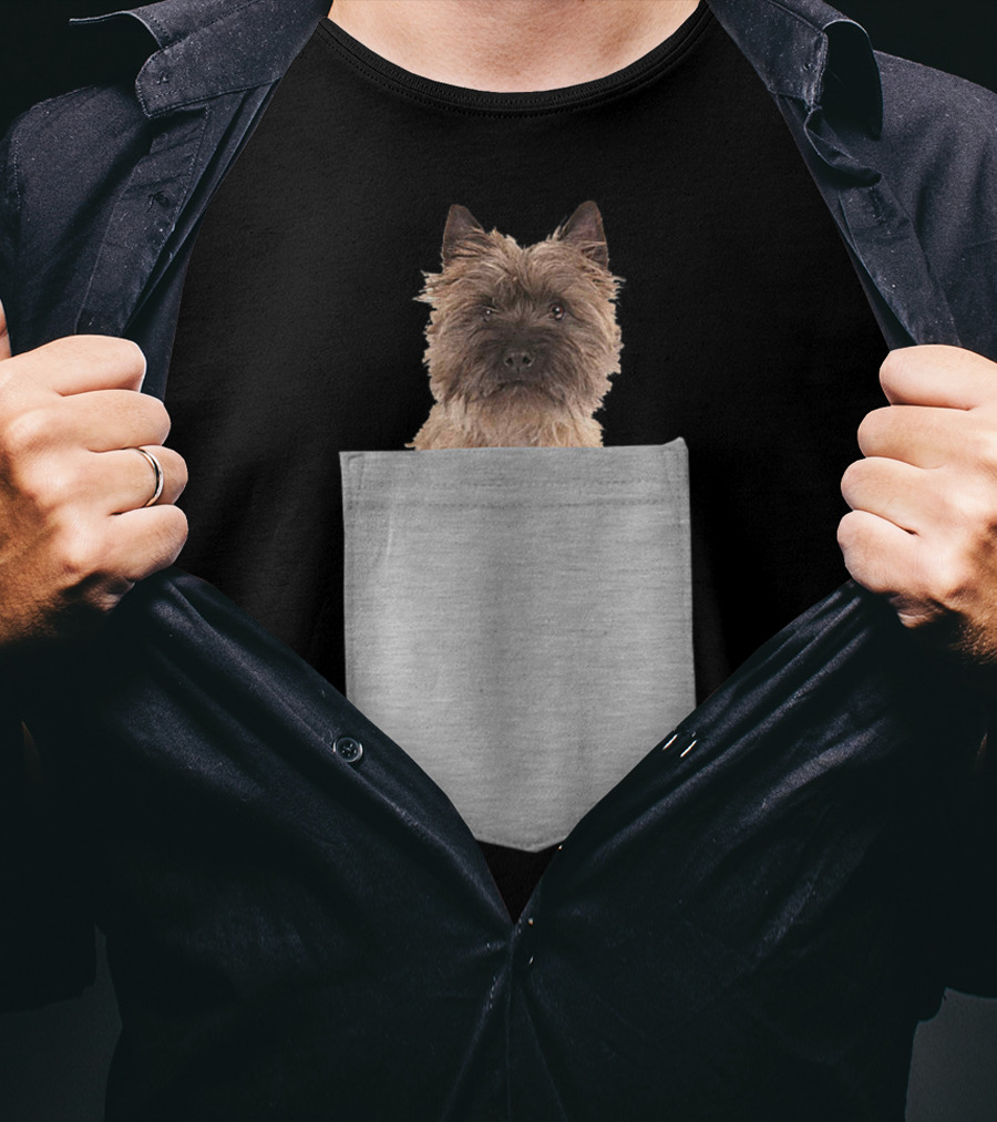 Cairn Terrier Pup Peeking From Pocket T-Shirt
