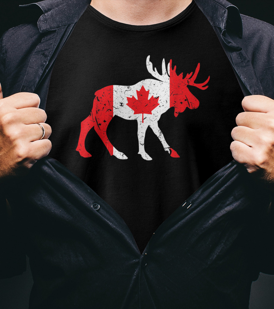 Canada Maple Leaf Moose Canadian Flag Emblem T-Shirt