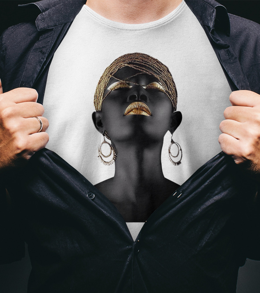 Afrocentric Midnight Queen Regal Gold Embellishments T-Shirt