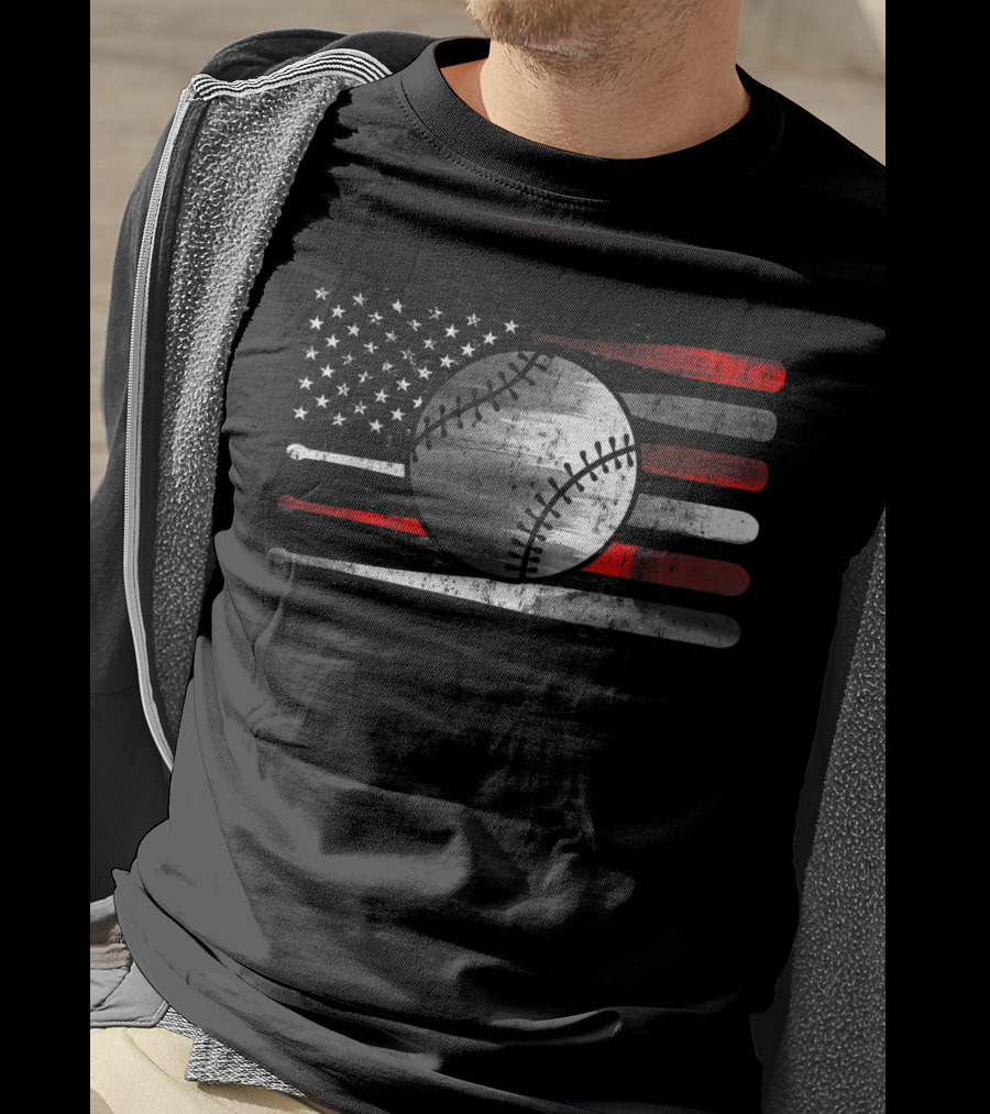 American Flag Baseball Catchers Pitchers League Balls T-Shirt