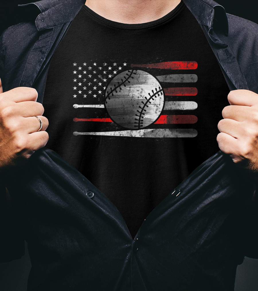 American Flag Baseball Catchers Pitchers League Balls T-Shirt