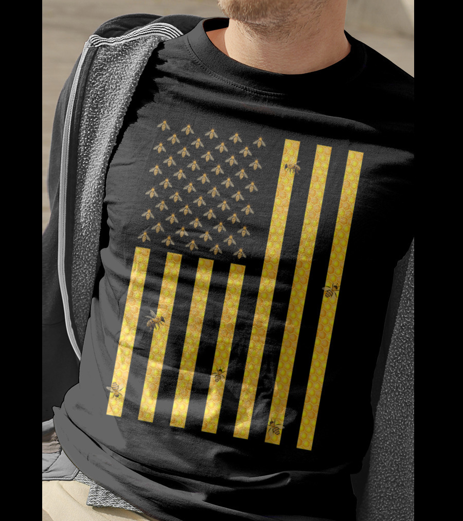 American Flag Honeycomb Honey Bee Beekeeping Beekeeper USA Patriotic T-Shirt
