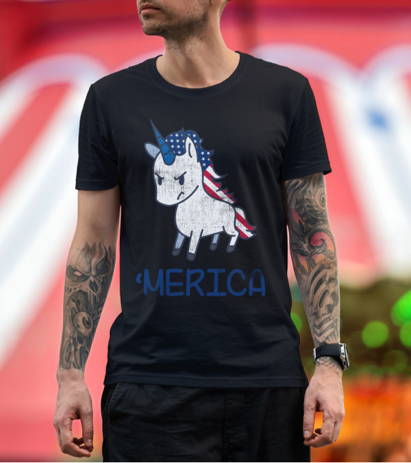 Premium T-Shirt: Merica Unicorn with Patriotic Stars and Stripes Mane Americorn T-Shirt Merica Unicorn with Patriotic Stars and Stripes Mane Americorn T-Shirt