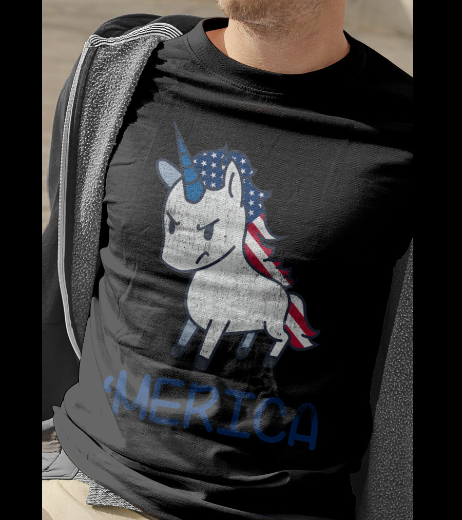 Merica Unicorn With Patriotic Stars And Stripes Mane Americorn T-Shirt