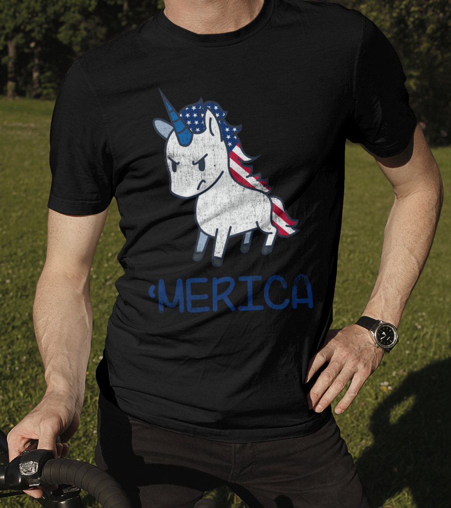 Merica Unicorn With Patriotic Stars And Stripes Mane Americorn T-Shirt