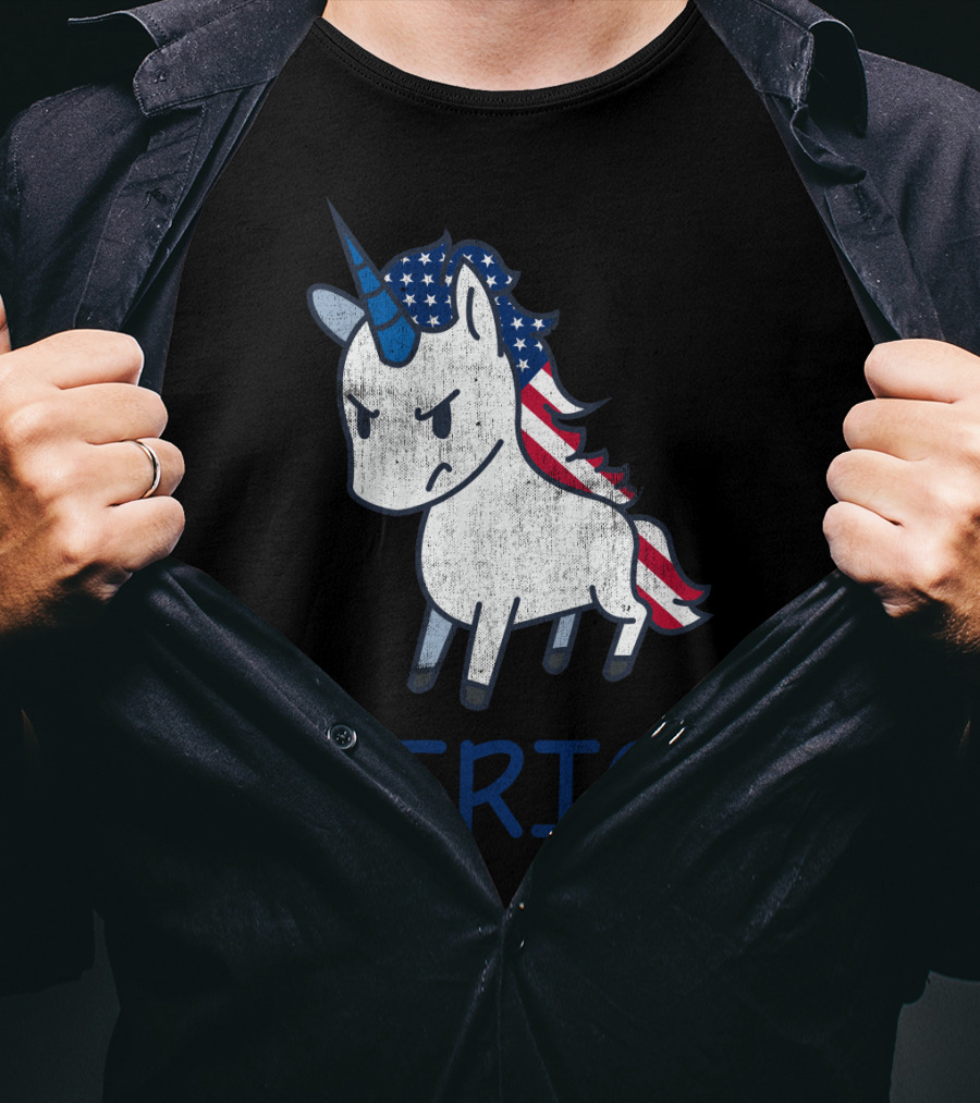 Merica Unicorn With Patriotic Stars And Stripes Mane Americorn T-Shirt