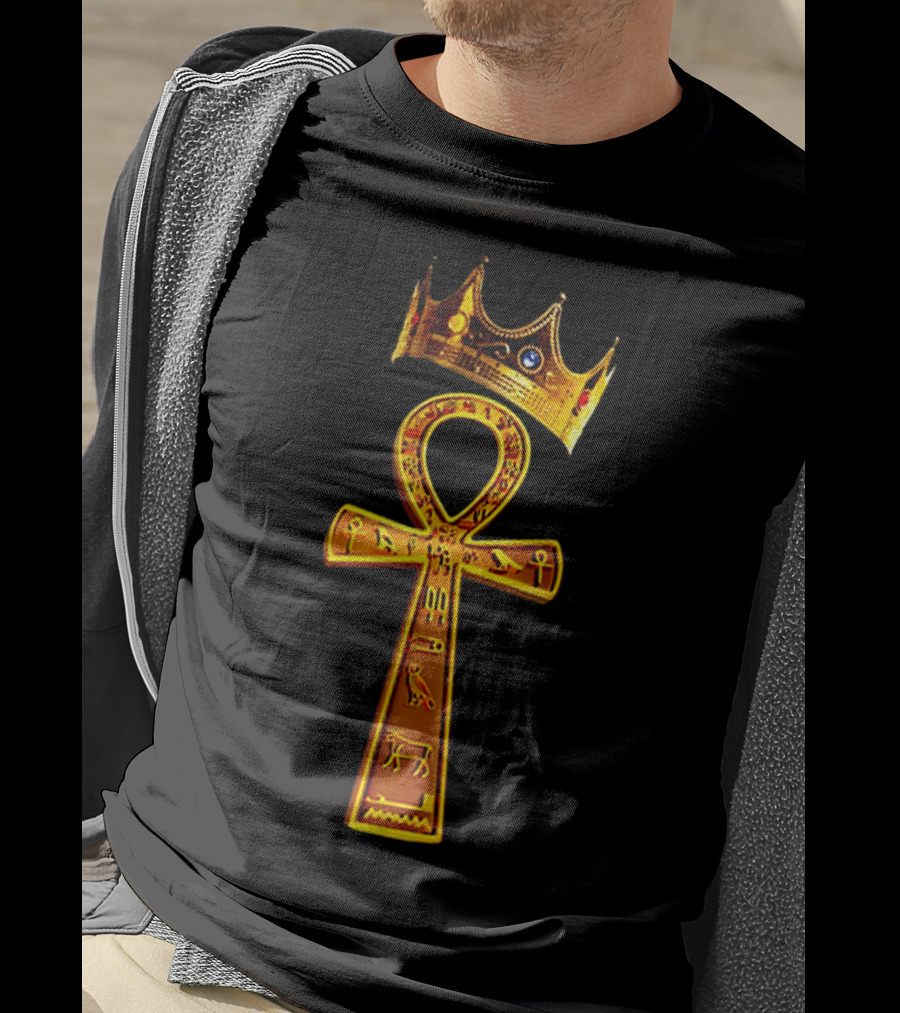 Golden Ankh Symbol With Diamond-Studded Crown T-Shirt