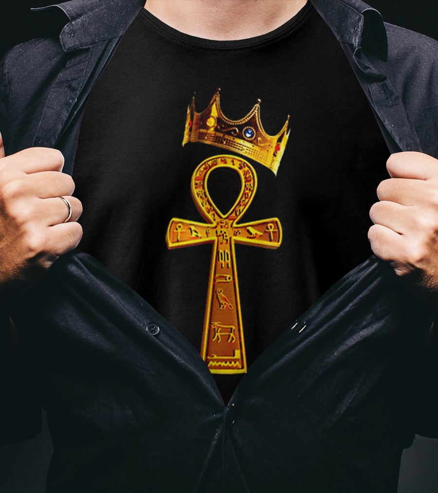 Golden Ankh Symbol With Diamond-Studded Crown T-Shirt