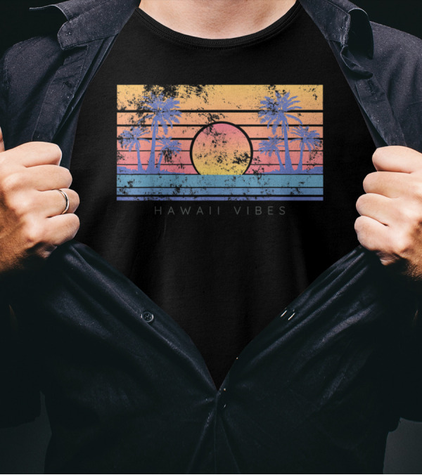 Hawaii Vibes Sunset Palm Trees T-Shirt