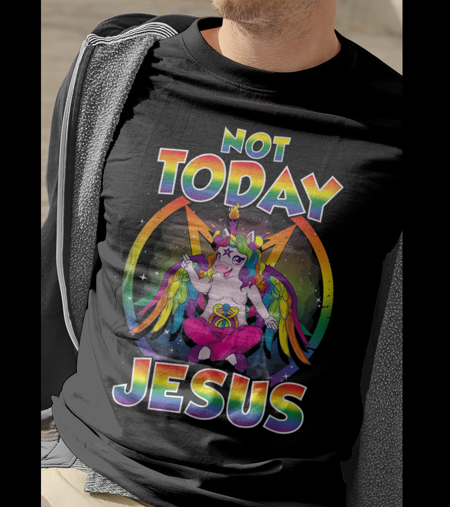 Not Today Jesus Baphomet Sigil Satanic Unicorn T-Shirt