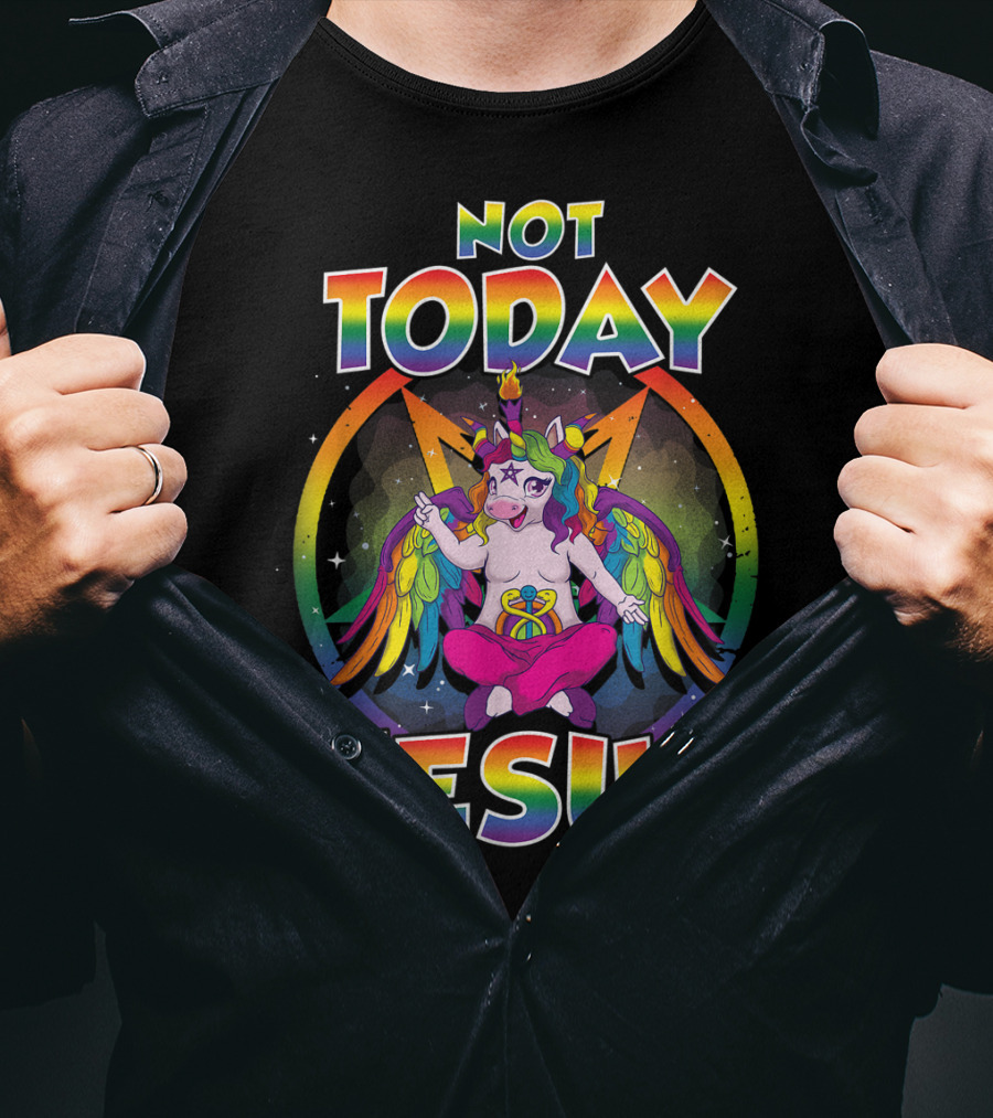Not Today Jesus Baphomet Sigil Satanic Unicorn T-Shirt