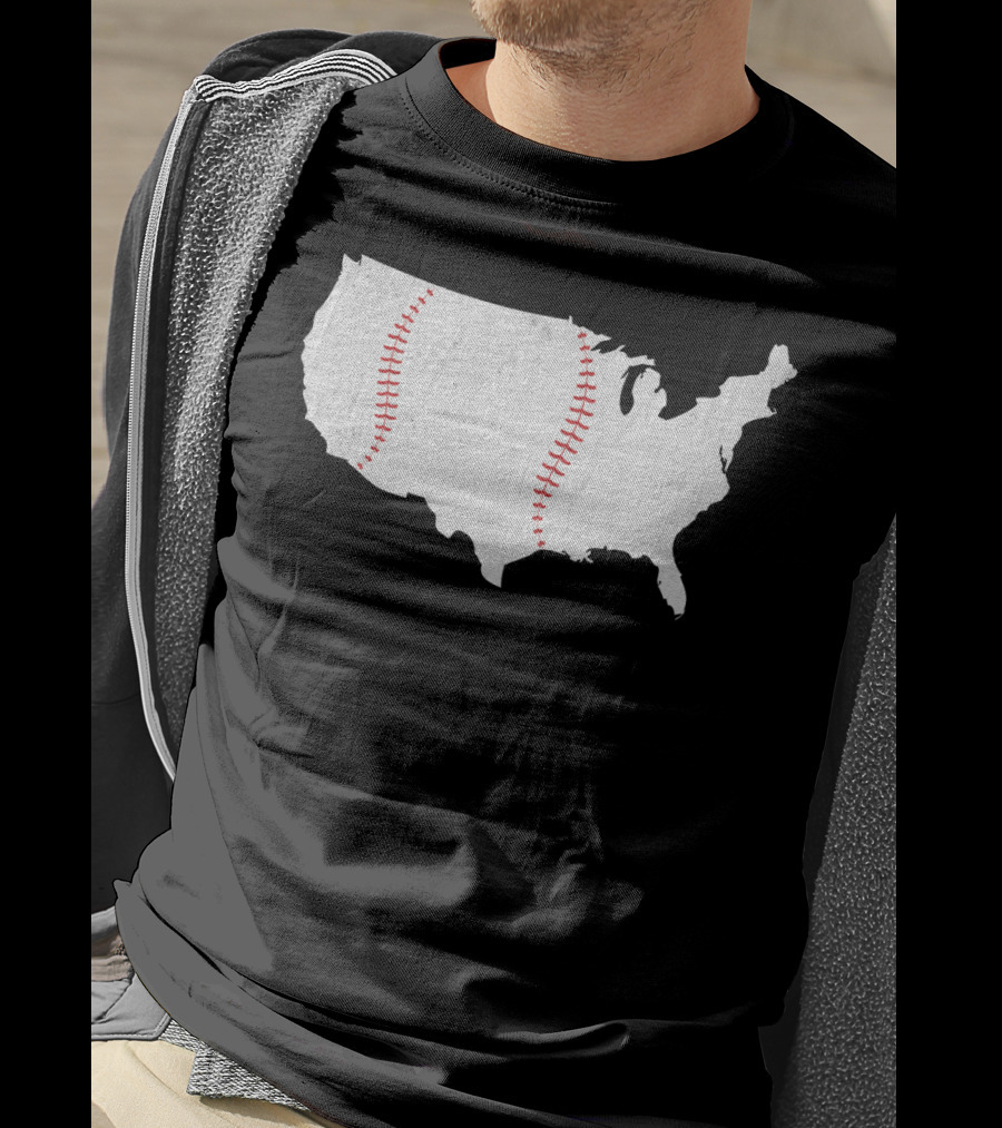 Baseball Is America's Pastime USA Map Stitch T-Shirt