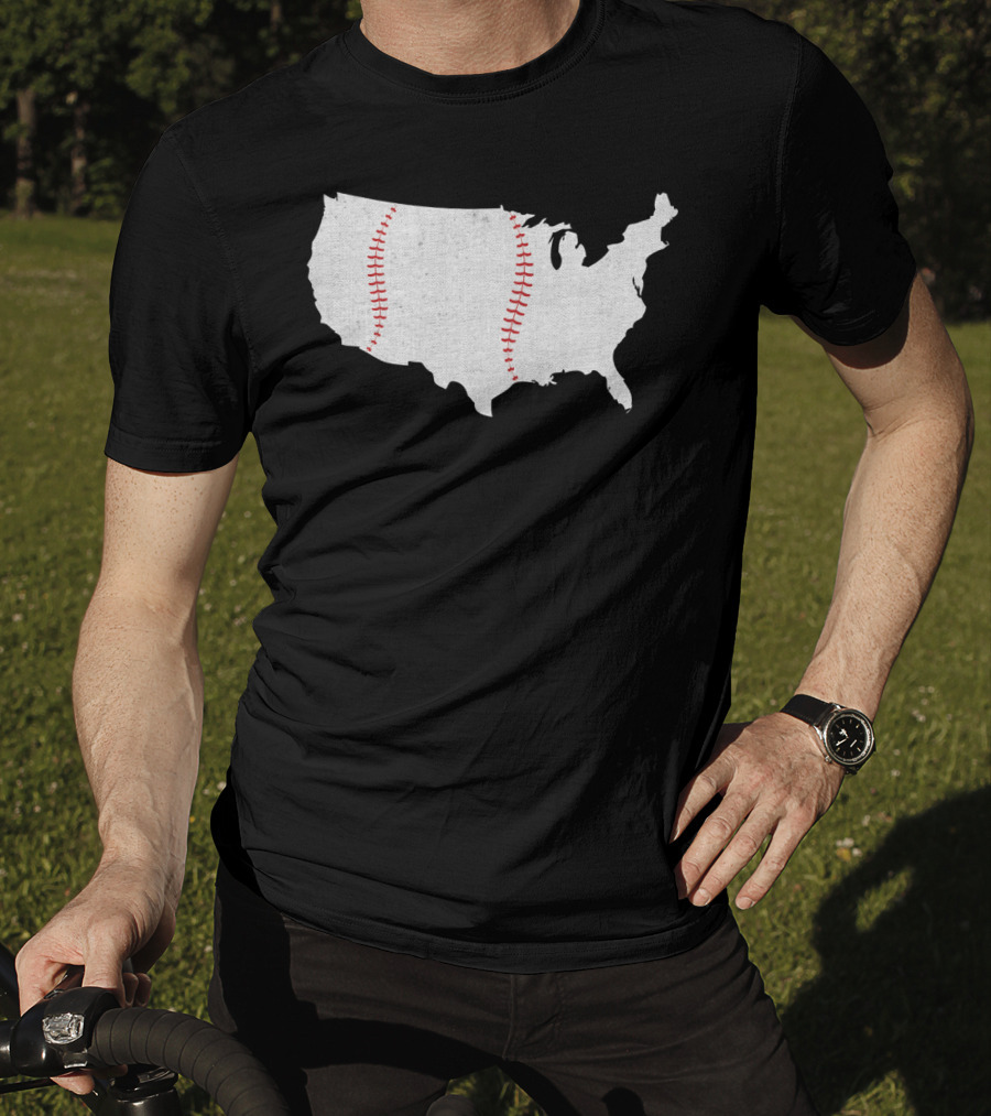 Baseball Is America's Pastime USA Map Stitch T-Shirt