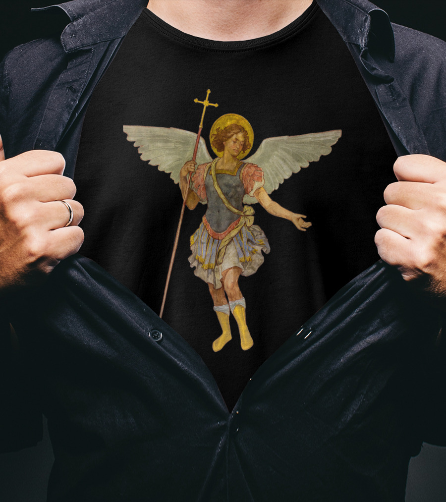Beautiful Guardian Angel St Michael With Wings And Halo Protection T-Shirt