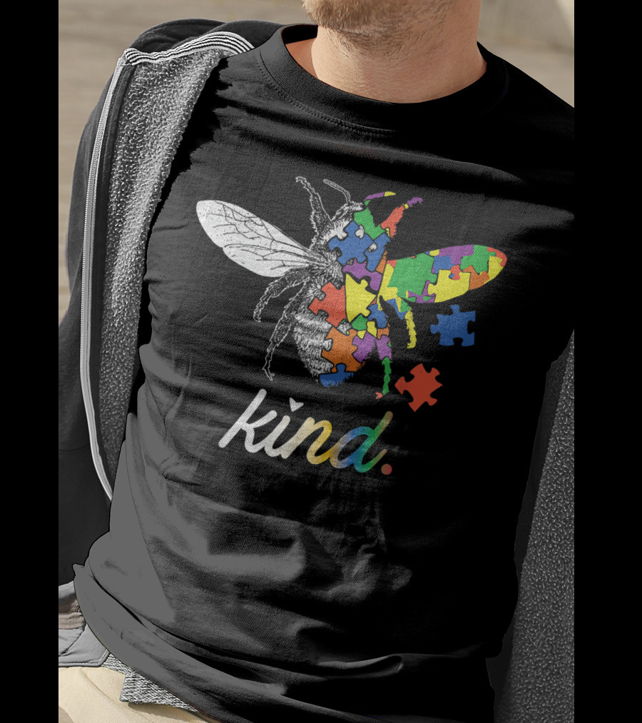Bee Kind Multicolored Puzzle Autism Awareness T-Shirt