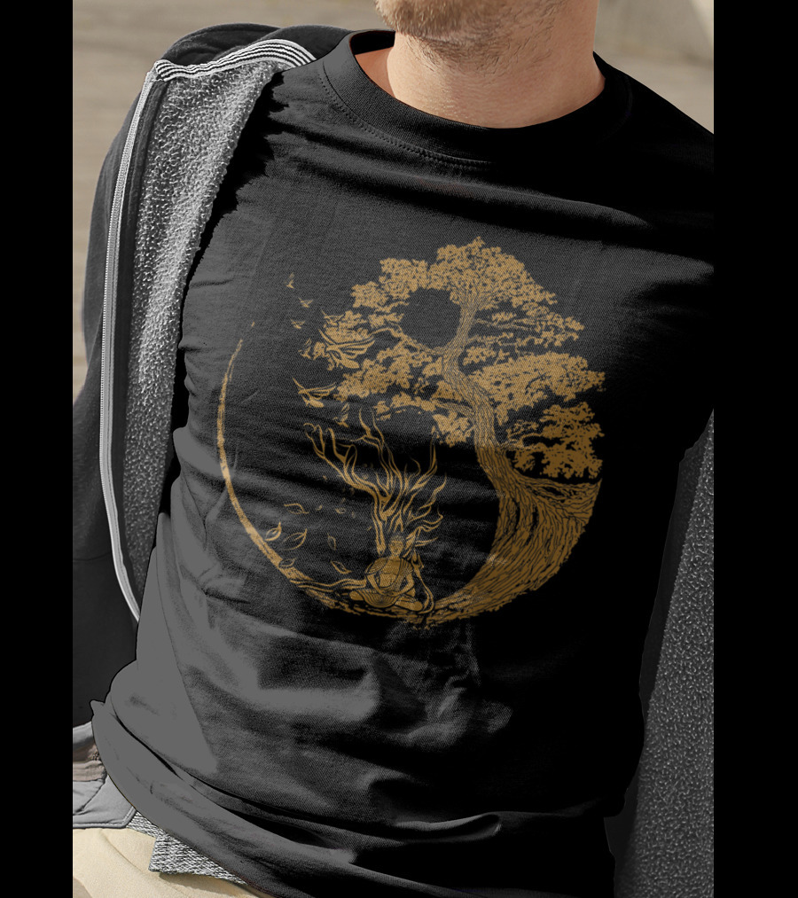 Bonsai Tree And Meditative Buddha Enclosed In Circular T-Shirt