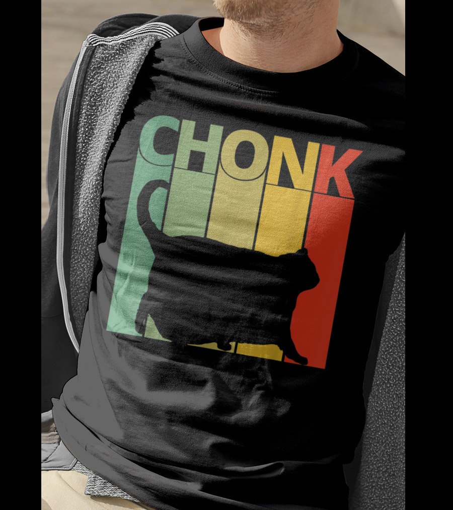 Chonk Cat Meme Funny Big Chungus Retro Stripes T-Shirt
