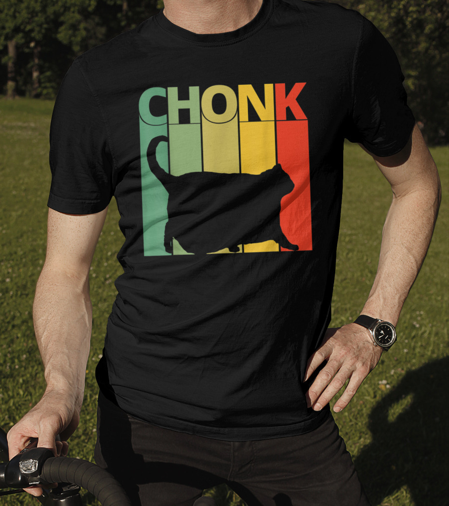Chonk Cat Meme Funny Big Chungus Retro Stripes T-Shirt