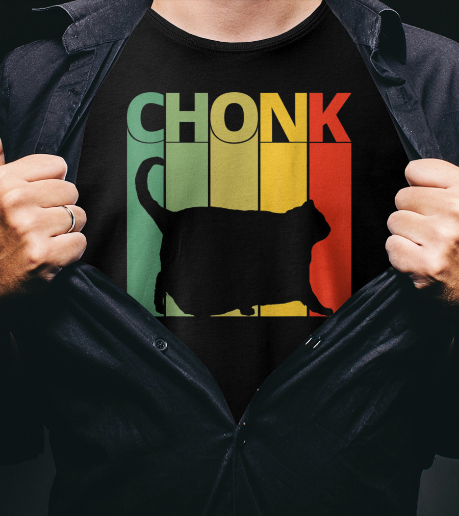 Chonk Cat Meme Funny Big Chungus Retro Stripes T-Shirt