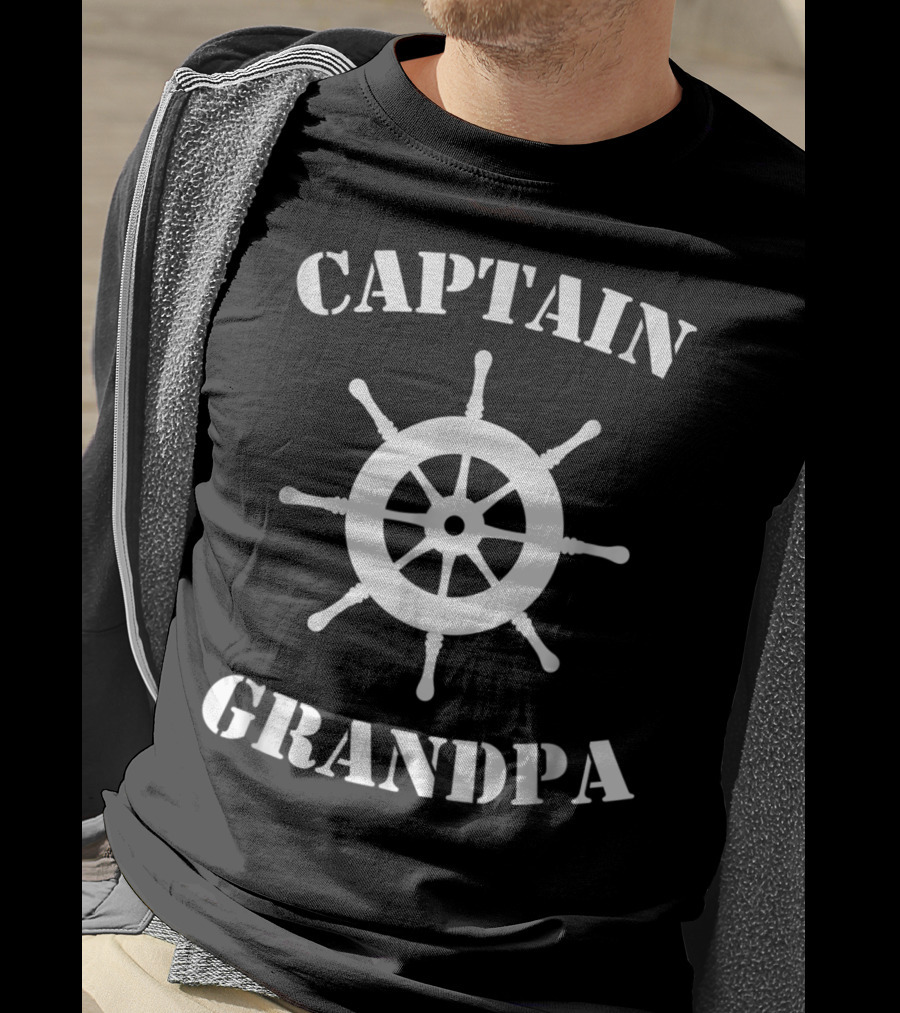 Captain Grandpa Ship Wheel Novelty Boat T-Shirt
