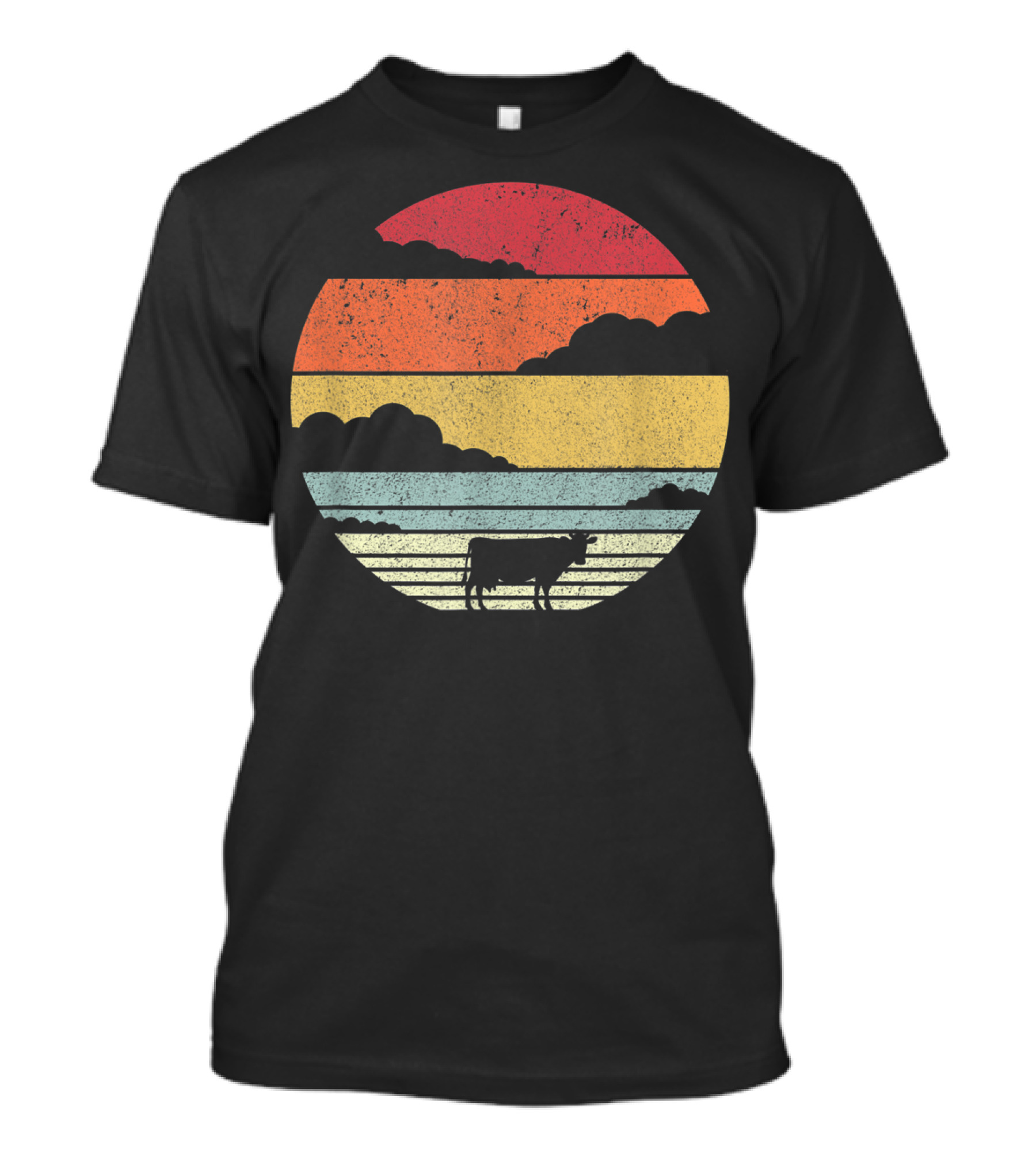 Cow Style Sunset Vintage Retro T-Shirt