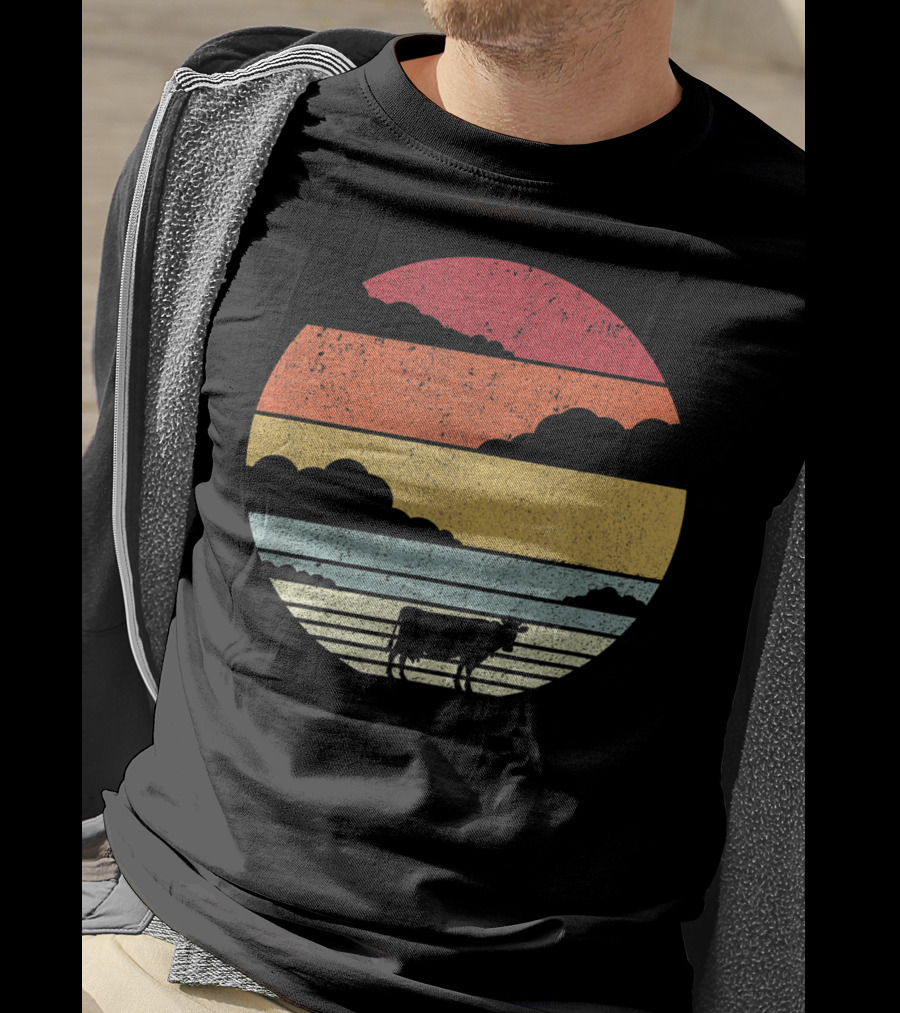 Cow Style Sunset Vintage Retro T-Shirt