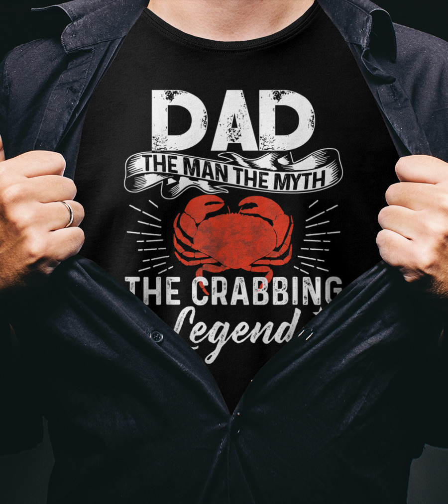 Dad The Man The Myth The Crabbing Legend Red Crab Stars Burst T-Shirt