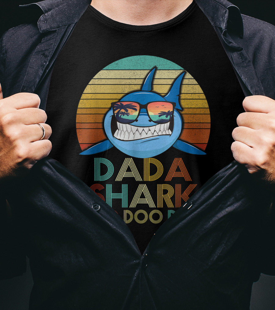 Dada Shark Doo Doo Doo Retro Sunglasses Sunset T-Shirt