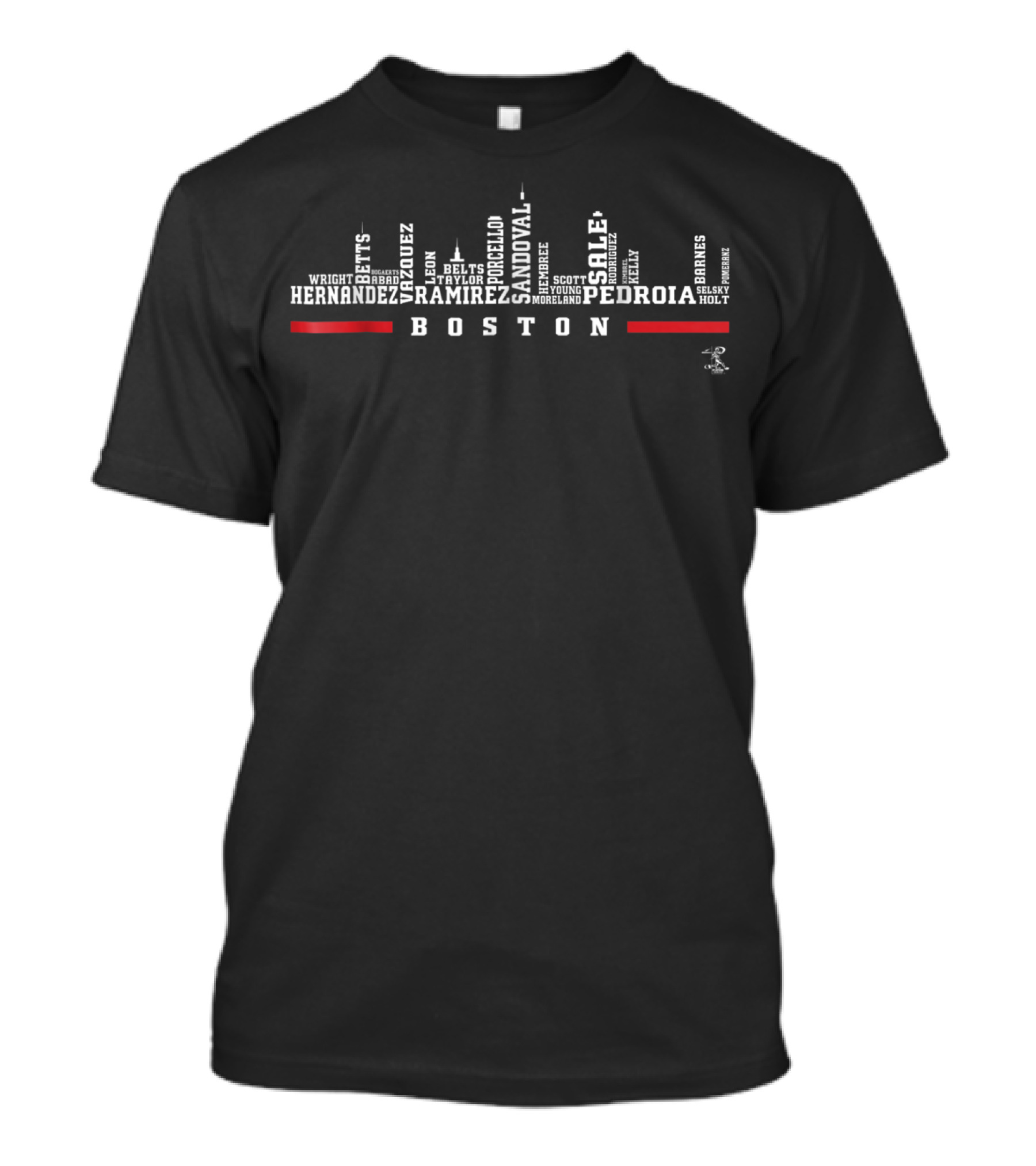 Boston Pedroia Ramirez Sale Hernandez Skyline With Player Names T-Shirt