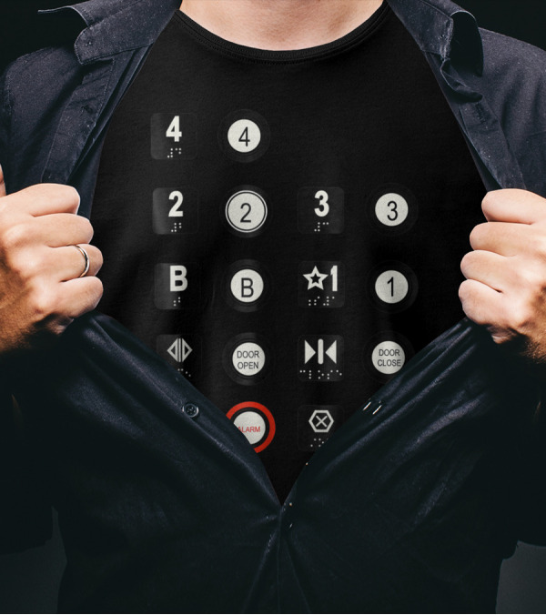 Elevator Buttons 4 3 2 B Star 1 Door Open Close Alarm T-Shirt