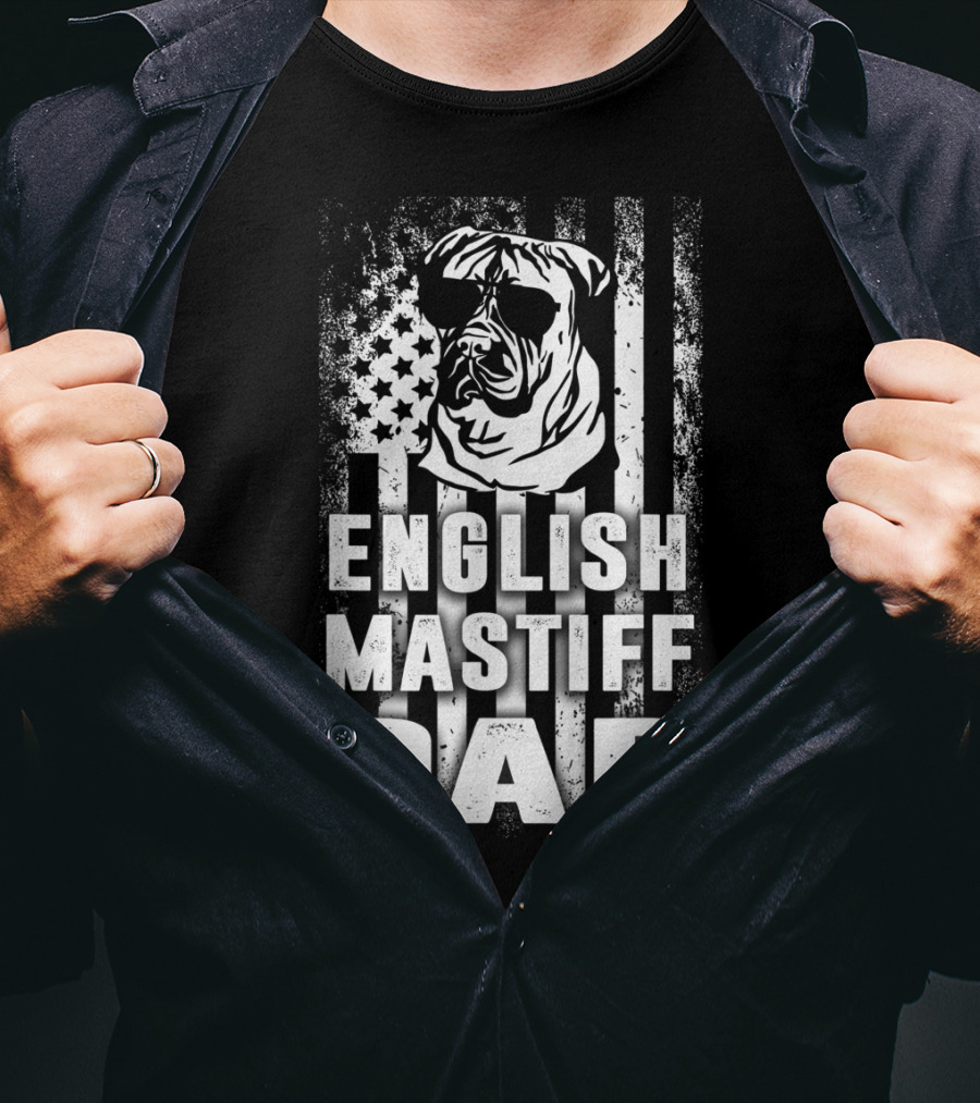 English Mastiff Dad Patriotic American Flag Shirt For Dog Lovers T-Shirt