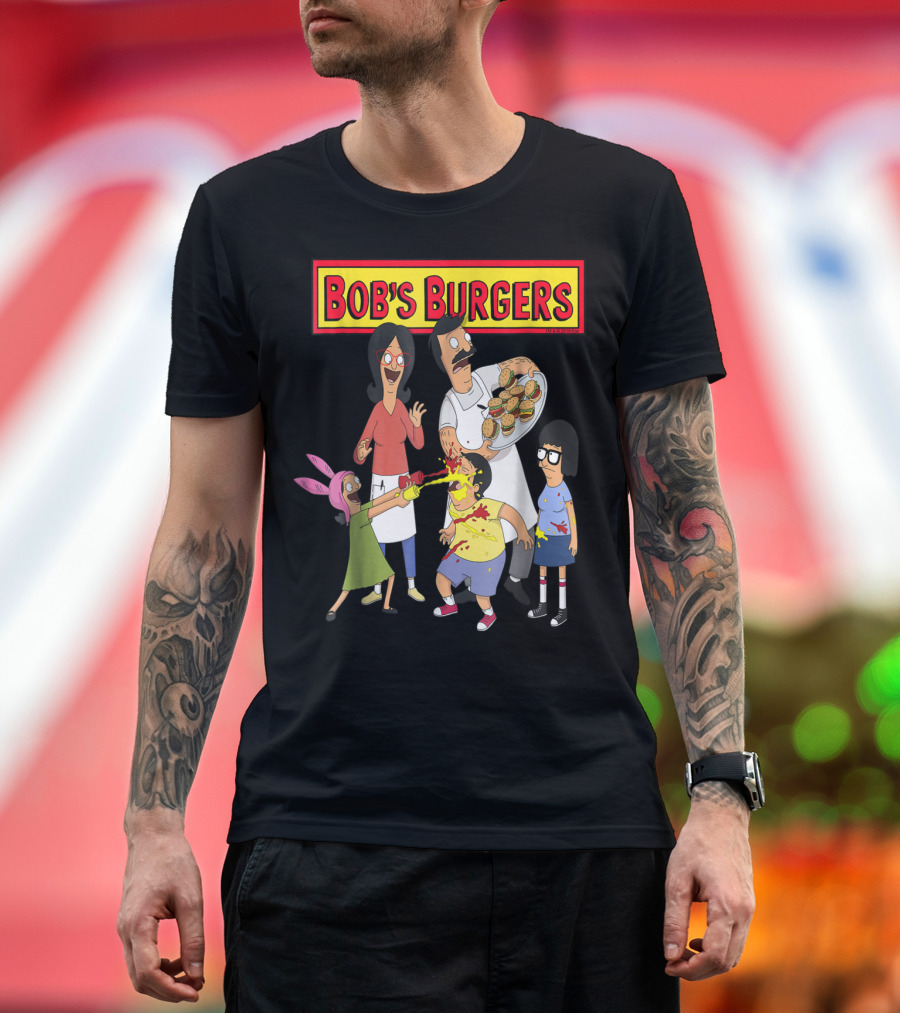 Bob's Burgers Family Fun Chaos with Burgers and Condiments T-Shirt