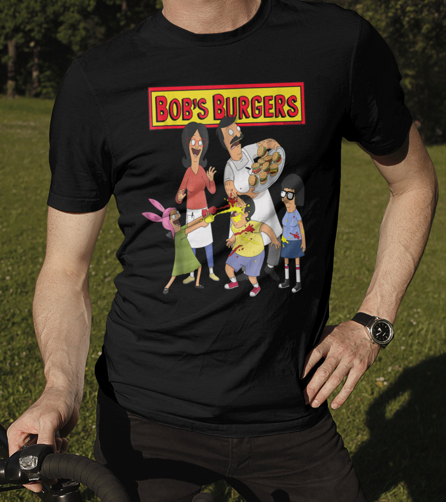 Bob's Burgers Family Fun Chaos With Burgers And Condiments T-Shirt