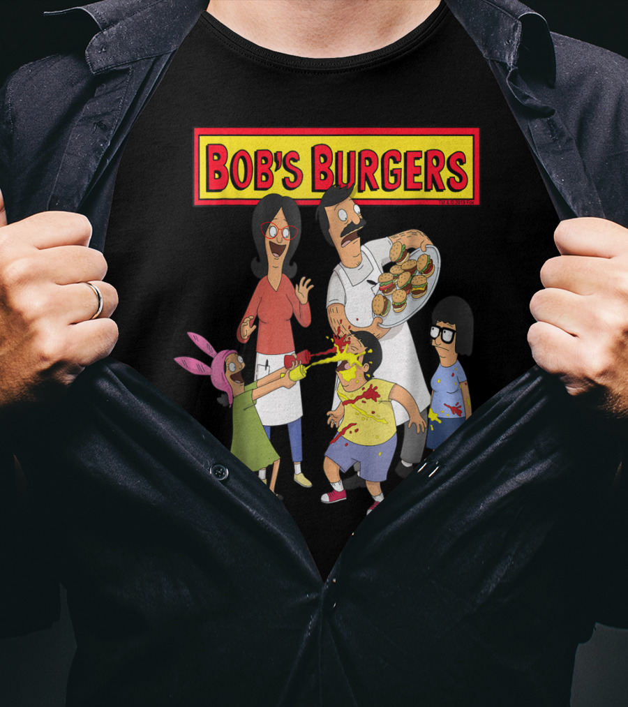 Bob's Burgers Family Fun Chaos With Burgers And Condiments T-Shirt