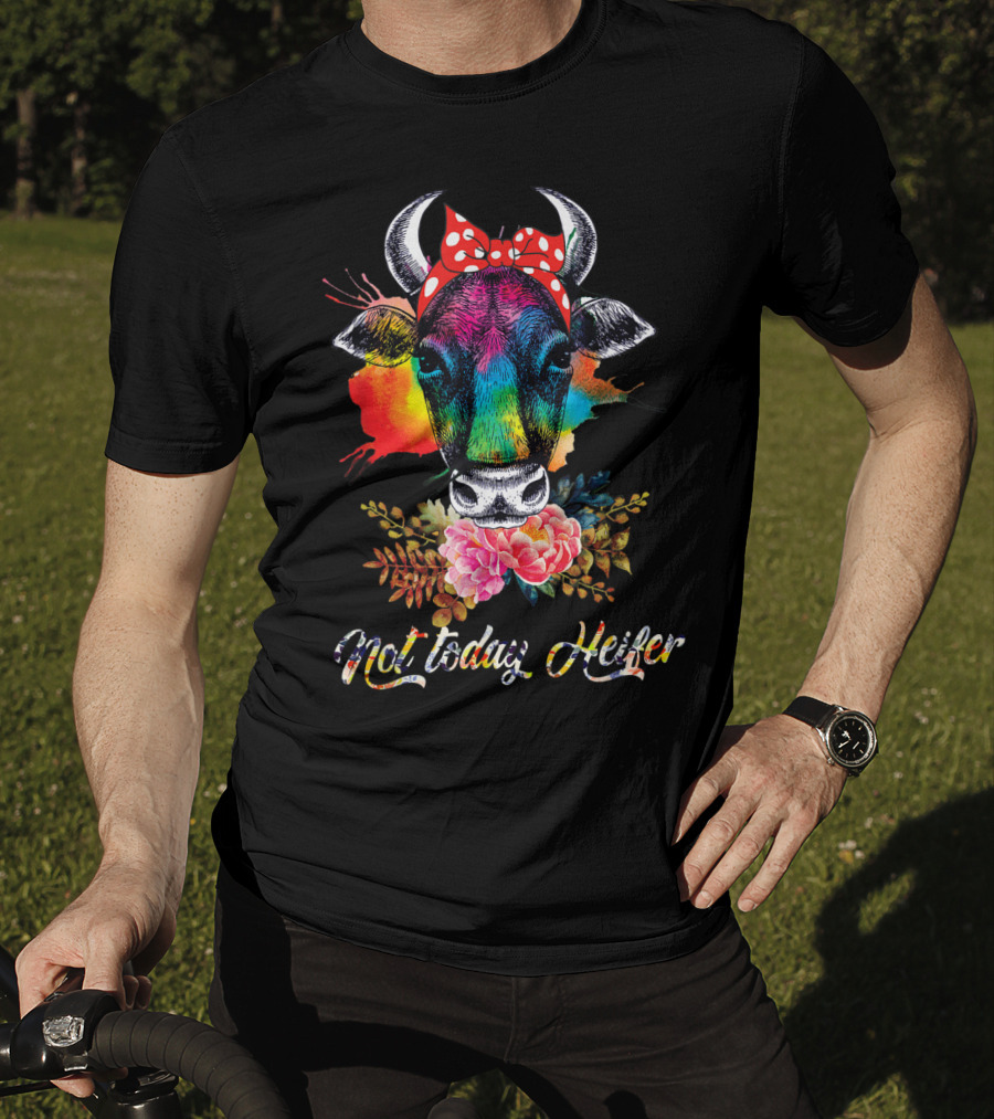 Hilarious Cow Not Today Heifer Rainbow Bandana Floral T-Shirt