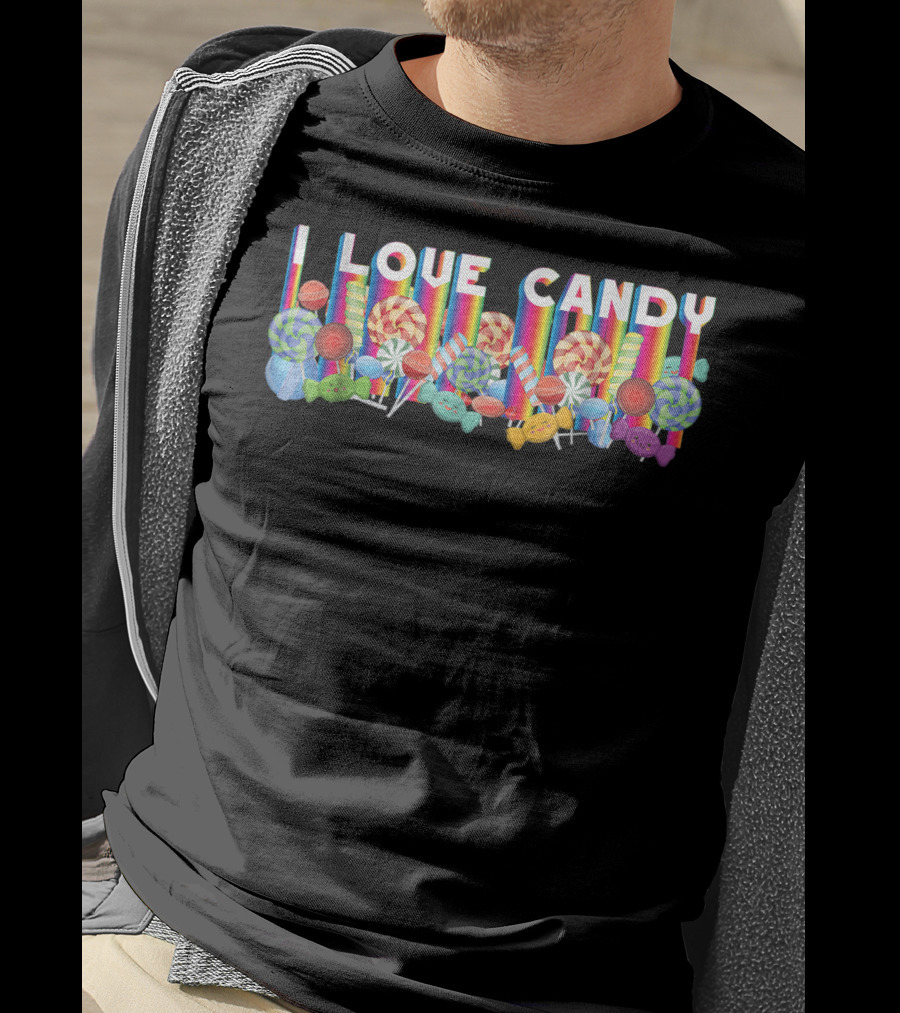 I Love Candy With Halloween Lollipops And Rainbow Candy Colors T-Shirt
