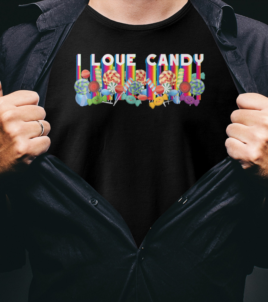I Love Candy With Halloween Lollipops And Rainbow Candy Colors T-Shirt