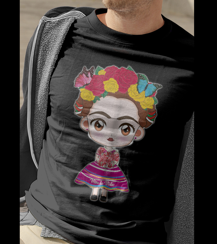 Viva Mexico Viva La Vida Mexican Frida With Flower Crown And Butterflies T-Shirt