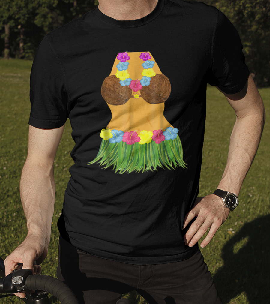Coconut Bra Grass Skirt Lei Flowers Summer Tropical T-Shirt
